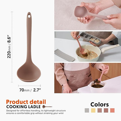 Platinum Silicone Cooking Ladle for Baking, Scraping & Mixing, 100% Food Grade Colorful Silicone Kitchen & Serving Utensils, Heat Resistant, Non-Stick Cookware - 8.6 inch Taupe Brown