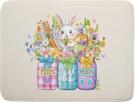 Easter Bunny Carrots Dish Drying Mat for Kitchen Counter,Spring Colorful Flowers Mason Jar Drying Mat 18 x 24 Inch with Absorbent Reversible Microfiber Drying Pad for Coffee Bar by Anyako