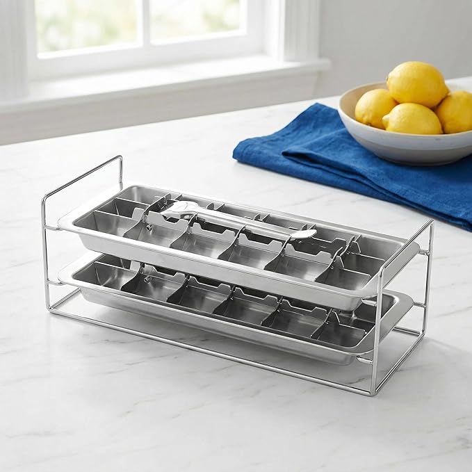 Stainless Steel Ice Cube Tray - 36-Cavity Large-Easy-Release Lever for Whiskey & Cocktails, Stackable Plastic-Free Freezer Mold, Rustproof & Dishwasher Safe