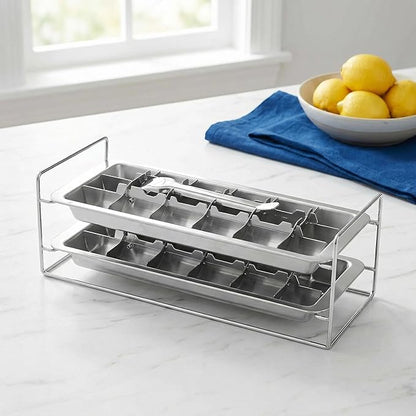 Stainless Steel Ice Cube Tray - 36-Cavity Large-Easy-Release Lever for Whiskey & Cocktails, Stackable Plastic-Free Freezer Mold, Rustproof & Dishwasher Safe