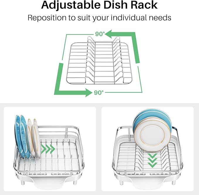 SNTD Dish Drying Rack, Expandable Dish Rack for Kitchen Counter, Stainless Steel Dish Drainer with Drainboard Set and Utensil Holder (White) - Image 6