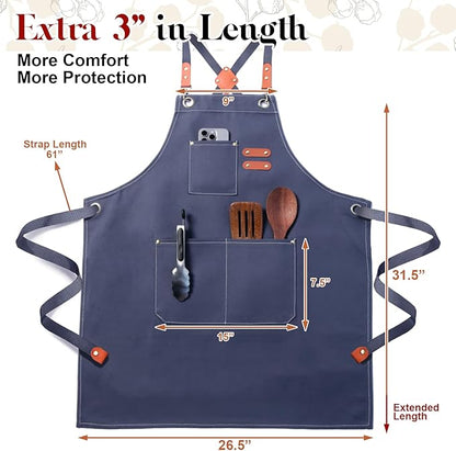 Plus Size Kitchen Apron for Men Women, Cross Back Cotton Canvas Chef Apron - Image 2
