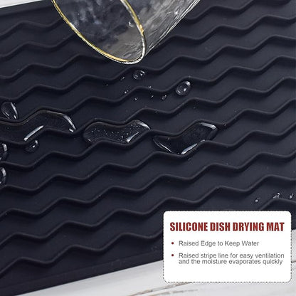 Silicone Dish Drying Mat, Non-Slip Easy Clean Sink Mat Large Heat-resistant Dish Drainer Mat for Kitchen Counter, Sink, Refrigerator or Drawer liner (12" x 6", BLACK) - Image 4
