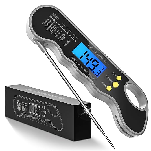 Instant Read Meat Thermometer, Fast & Accurate Digital Food Thermometer with Backlight, LCD Display, IPX6 Waterproof, Calibration Function for Cooking, Frying, Grilling, and Baking (Dark Gray) by TRAUSI