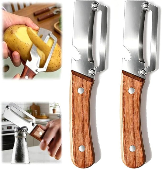 Premium Vegetable Peeler with Wooden Handle and Bottle Opener, Multi-Functional Vegetable Peeler for Kitchen, Kitchen Gadgets Tool for Fruit Pumpkin Peeling Potato Carrot Veggie Peeler(2 pcs) by Unknown