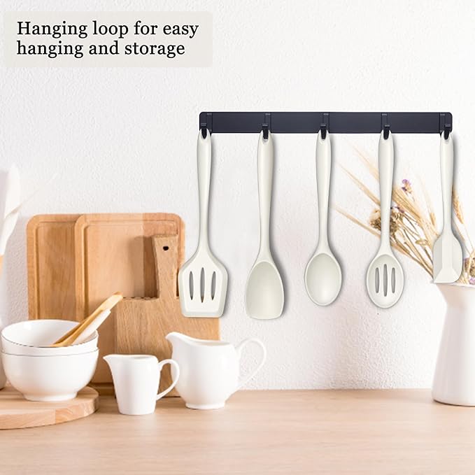 E-far 10 Pieces Silicone Cooking Utensils Set, Heat Resistant Kitchen Utensil Set for Nonstick Cookware, Kitchen Cooking Tools with Spatula, Spoon, Slotted Turner, Non-Toxic & Dishwasher Safe (White) - Image 6