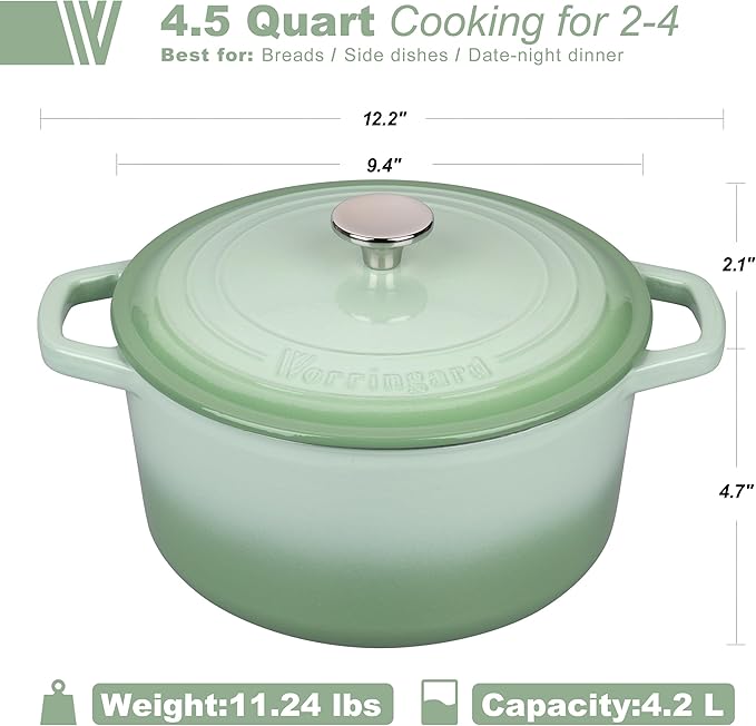 VORRINGARD Enameled Cast Iron Dutch Oven Pot with Lid, for Bread Baking, Round Bread Oven- include Sourdough Bread Baking Supplies Set, 4.5QT, Green - Image 2