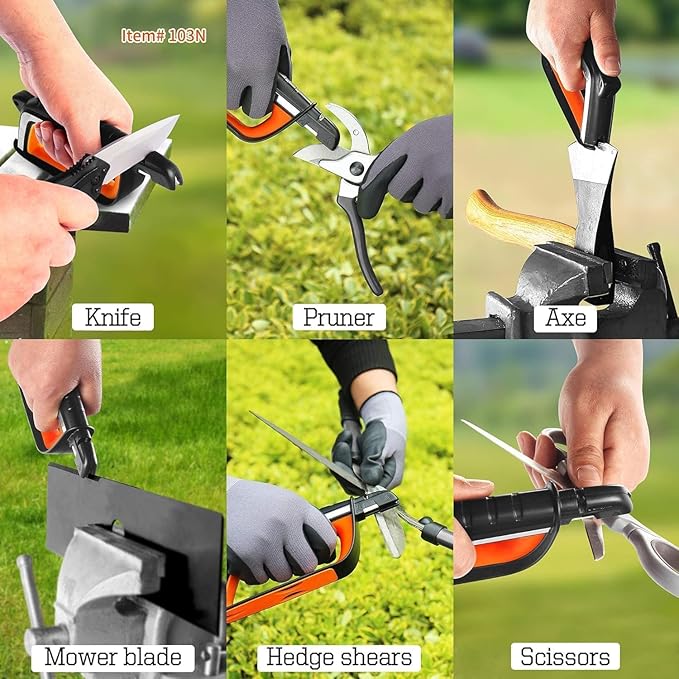 SHARPAL Pocket Knife Sharpener & Garden Tool Sharpener, Sharpening Straight and Serrated Knives, Lawn Mower Blade, Axe, Pruners, Shears, Scissors, Combo Gift Pack w/Greeting Card - Image 7