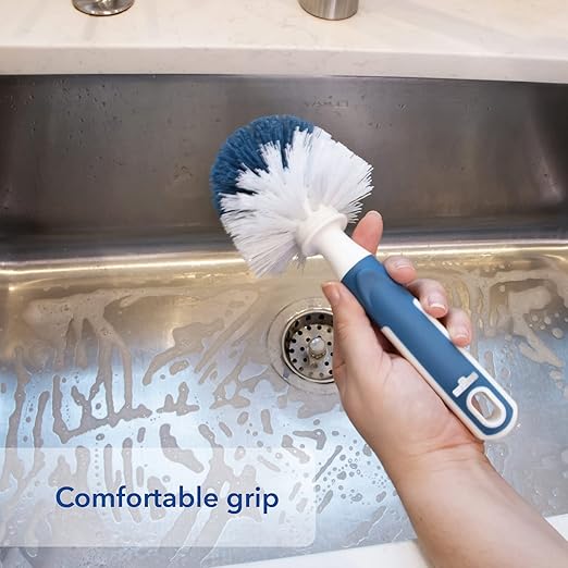 Unger Sink and Dish Scrub Brush, Kitchen Washing Scrubber for Hard-to-Reach Corners, Small Cleaning Supplies, Non-Scratch Bristles, Glassware, Pots, Pans, Tumblers, Drains, and Disposals - Image 2