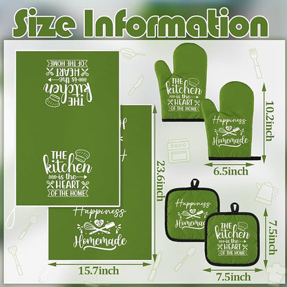 Sratte 6 Pcs Kitchen Decor Accessories Set Farmhouse Towels Pot Holders Oven Mitts Set 2 Dish Towels 2 Potholders 2 Cooking Mittens Oven Glove for Christmas Baking Cooking(Avocado Green,Kitchen) - Image 4
