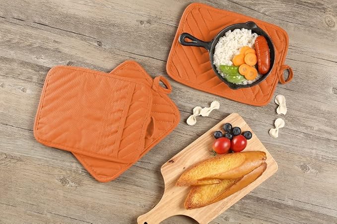 Oven Pot Holder with Pocket Cotton Heat Resistant Coaster Potholder Kitchen Hot Pad Oven Mitts for Cooking Square 7"x9"Set of 5 (Orange) - Image 6