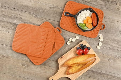 Oven Pot Holder with Pocket Cotton Heat Resistant Coaster Potholder Kitchen Hot Pad Oven Mitts for Cooking Square 7"x9"Set of 5 (Orange) - Image 6