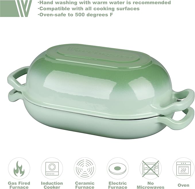 VORRINGARD Enameled Cast Iron Sourdough Bread Oven, Dutch Oven, Loaf Cast Iron Bread Pan for Homemade Bread Baking, Meatloaf Pan with Lid, 7QT, Green - Image 3