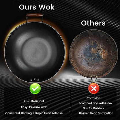 Carbon Steel Wok - 13" Woks & Stir-Fry Pans Nonstick, Wok with Lid, Fast Heat Conduction, Uniform Heat Conduction Flat Bottom Woks, Professional Chef Cookware - Image 6