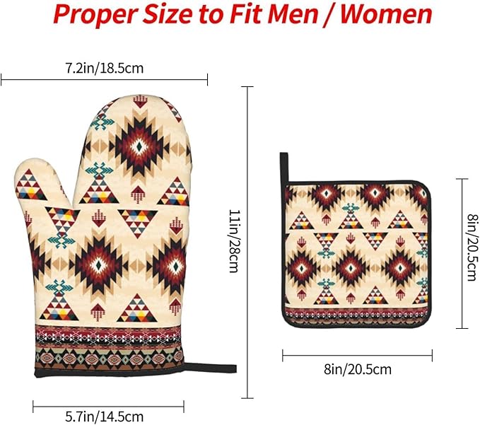 Southwestern Aztec Oven Mitts and Pot Holders Set of 3, Heat Resistant Non-Slip Navajo Pattern Oven Gloves with Hot Pad, Native American Boho Kitchen Decor Gloves for Chef Cooking Baking Grilling BBQ - Image 8