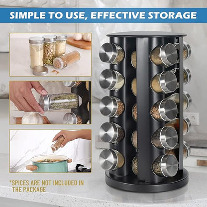 Tianifa Black Countertop Revolving Spice Rack, Empty 20-Jars Rotating Spice Rack Organizer, Round Carousel Tower, 135 Spice Labels with Funnel Complete Set, for Kitchen Countertop, Cabinet - Image 5