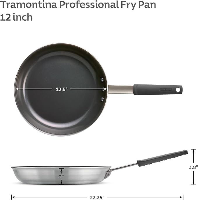 Tramontina Professional 12-Inch Non Stick Large Frying Pan, Heavy-Gauge Aluminum Skillet with Reinforced Nonstick Coating, Gray Handle, Dishwasher and Oven Safe - Image 3