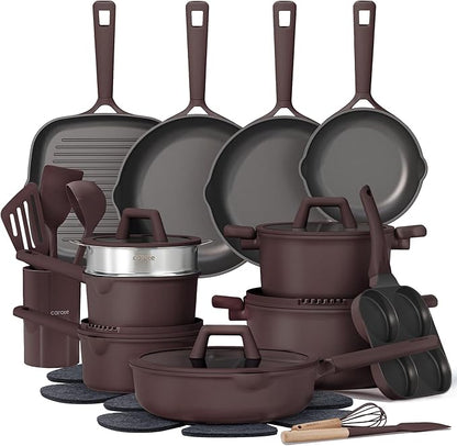 CAROTE 31PCS Pots and Pans Set, Nonstick Cookware Set Kitchen Non Stick Induction Titanium Cookware Non-toxic Granite Cooking set, PFOA Free by CAROTE