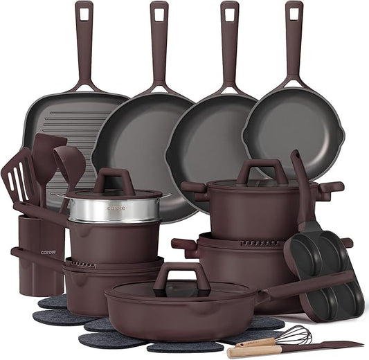 CAROTE 31PCS Pots and Pans Set, Nonstick Cookware Set Kitchen Non Stick Induction Titanium Cookware Non-toxic Granite Cooking set, PFOA Free by CAROTE