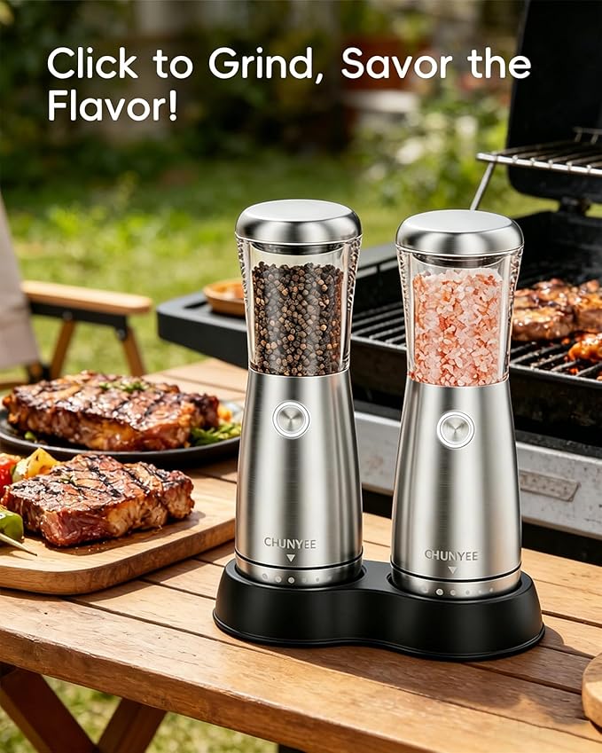 Electric Salt and Pepper Grinder Set - Automatic Stainless Steel Rechargeable Salt and Pepper Grinder Set with Storage Base, Large Capacity, LED Light & Adjustable Coarseness, Ideal Kitchen Gadget - Image 8