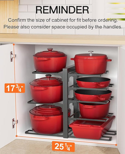 ORDORA Pots and Pans Organizer Rack for Cabinet, 15.83" Height 8-Tier Heavy Duty 120LBS Pot Pan Organizer under Cabinet Adjustable for Dutch Oven, Cast-iron Pan, Heavy Skillets Griddles, Shallow Pot - Image 2