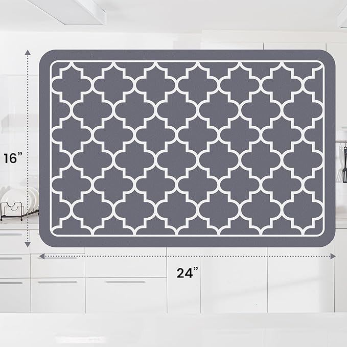 WISELIFE Dish Drying Mat Super Absorbent Drying Mat Large Dish Drying Mats for Kitchen Counter Easy Clean Dish Mat Kitchen Drying Mat16"x 24" Stylish Grey - Image 2