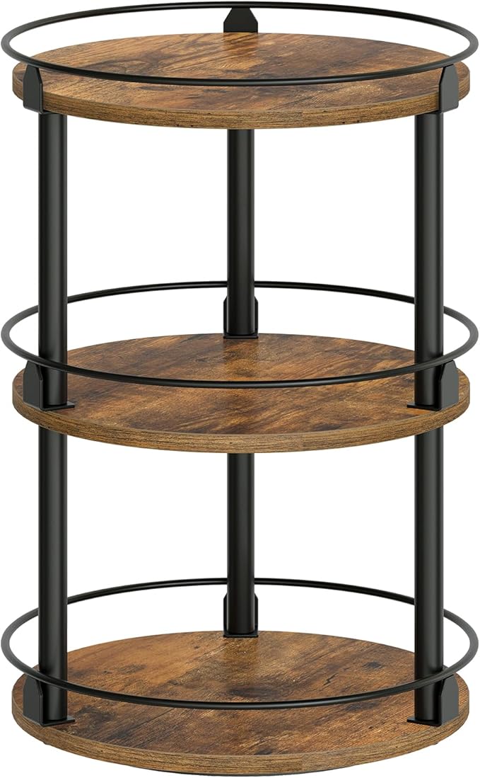 YATINEY 3-Tier Lazy Susan Organizer, Rotating Spice Rack, Spinning Organizer, Industrial Turntable Spice Rack Organizer for Cabinet, Kitchen Countertop, Pantry, Rustic Brown and Black SR23BR by Yatiney