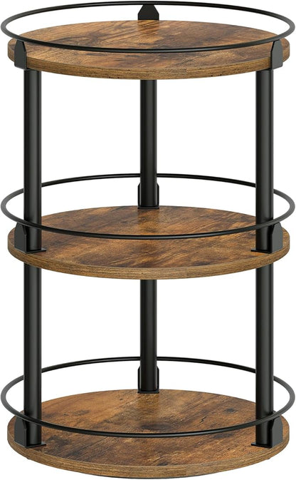 YATINEY 3-Tier Lazy Susan Organizer, Rotating Spice Rack, Spinning Organizer, Industrial Turntable Spice Rack Organizer for Cabinet, Kitchen Countertop, Pantry, Rustic Brown and Black SR23BR by Yatiney