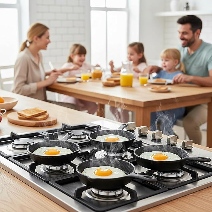 Hiceeden 4 Pack Mini Cast Iron Skillet, 4" Small Frying Pans with Double Drip-Spouts for Stove, Oven, Grill Safe, Indoor and Outdoor Use, Non-stick - Image 9