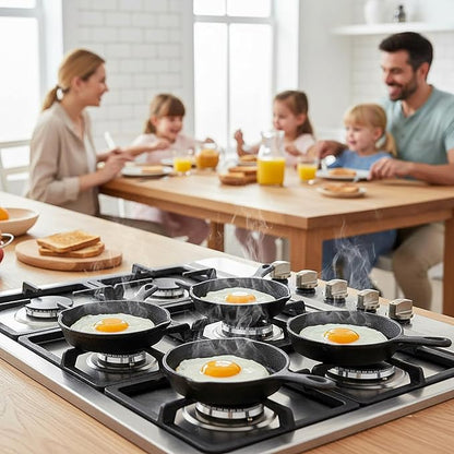 Hiceeden 4 Pack Mini Cast Iron Skillet, 4" Small Frying Pans with Double Drip-Spouts for Stove, Oven, Grill Safe, Indoor and Outdoor Use, Non-stick - Image 9