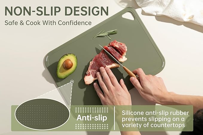 THETCHRY Plastic Cutting Board Set, Cutting Boards for Kitchen BPA Free, Large-Small Chopping Boards Set of 3 Non-Slip for Cooking Camping Dishwasher Safe, Reversible, with Grip Handle, 15"×10"×0.6" - Image 3