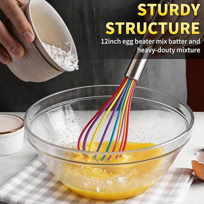 Silicone Whisk Set,Stainless Steel Handle Whisk 8" 10" 12" Rubber Whisks Cooking Non Scratch High Heat Resistant,Balloon Egg Beater for Whisking,Beating,Blending Ingredients,Mixing Sauces,Rainbow - Image 5
