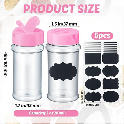 Eccliy 36 Pack 3 oz Clear Plastic Spice Jars with Label and Shaker Lids Empty Spice Bottles Seasoning Containers Seasoning Jars Shaker Condiment Pots for Pepper Herbs Powders (Pink) - Image 2