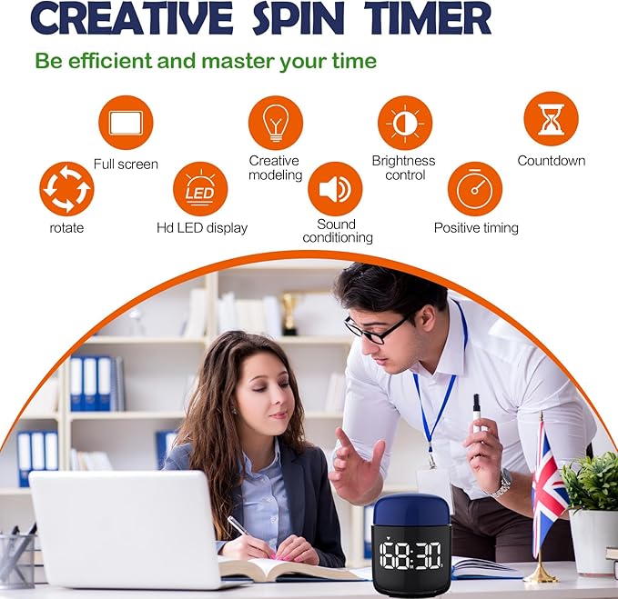 Table Twist Timer, Large LED Display Stopwatch, Silent & Loud Alarm, 199 Minute Countdown & Up, Vintage Night Light, for Kitchen Cooking Meeting Teacher Classroom Office Yoga Fitness Games (Blue)