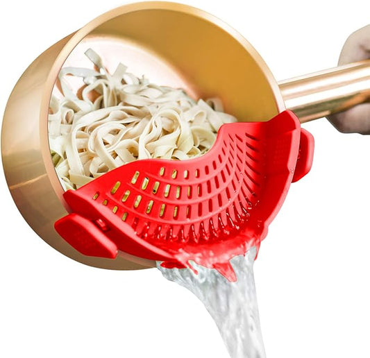 Clip On Strainer Silicone for all Pots and Pans, AUOON Pasta Strainer Clip on Food Strainer for Meat Vegetables Fruit Silicone Kitchen Colander by AUOON