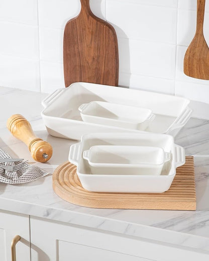 Sweejar Ceramic Bakeware Set of 4, Casserole Dishes for Oven, Rectangular Baking Dish with Handles, Lasagna Pans Deep for Cooking, Gratin, Roasting, Banquet and Daily Use (White) - Image 4