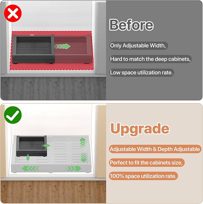 1 Pack Pull out Cabinet Organizer, Width (12"-19") Depth (17"-23"), with 3 Rails Adjustable Slide, Expandable Pullout Drawers for Cabinets, No Drill Adhesive Kitchen Drawers for Pantry Shelves - Image 3