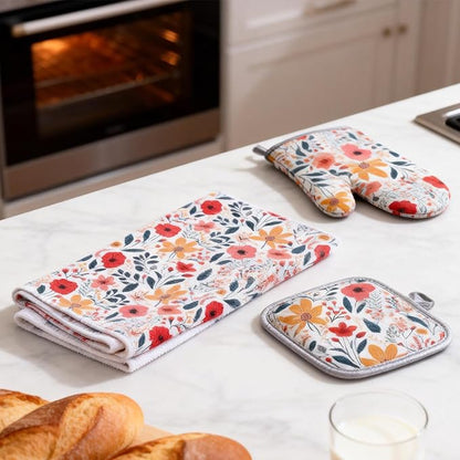 6 Pcs Kitchen Stuff Accessories,Kitchen Oven Mitts and Pot Holders Sets with Microfiber Kitchen Towel and Cooking Kitchen Aprons for Women,Gifts for Women
