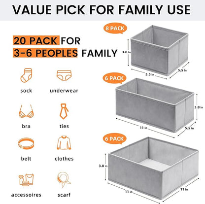 【FAMILY PACK】Drawer Organizer Clothes, 20 Pack Dresser Organizer Bins for Baby Clothes - Underwear Bra Sock Organizer - Fabric Closet Organization and Storage Dividers for Nursery Bedroom Dorm - Image 2