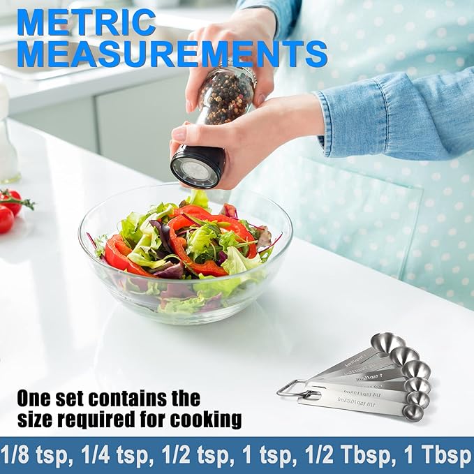 Measuring Spoons, Premium Heavy Duty Stainless Steel Measuring Spoons Cups Set, Small Tablespoon with Metric and US Measurements, Set of 6 for Measuring Dry and Liquid Ingredients - Image 5