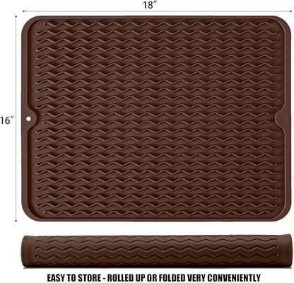 Silicone Dish Drying Mat, Non-Slip Easy Clean Sink Mat Large Heat-resistant Dish Drainer Mat for Kitchen Counter, Sink, Refrigerator or Drawer liner (18" x 16", COFFEE) - Image 2