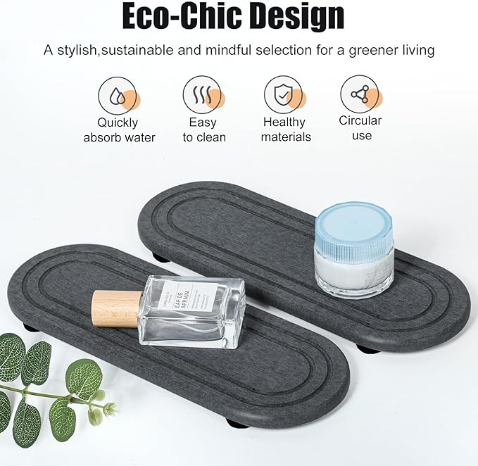 2PCS Water Absorbing Stone Tray, Fast Drying Diatomite Stone Sink Tray, Water Absorbent Diatomite Coasters, Stones Soap Trays for Kitchen Sink, Bathroom Counter Hand Soap Dish Toothbrush Holders - Image 5