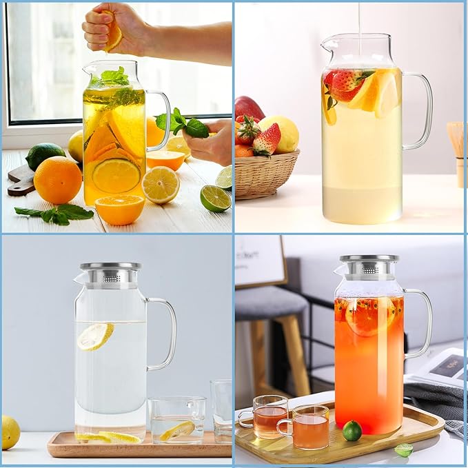 Yirilan Glass Pitcher, 2 Liter(68oz) Water Pitcher with Lid and Spout, Large Pitchers for Drinks, Water Carafe Jug, Beverage Pitchers - Image 6