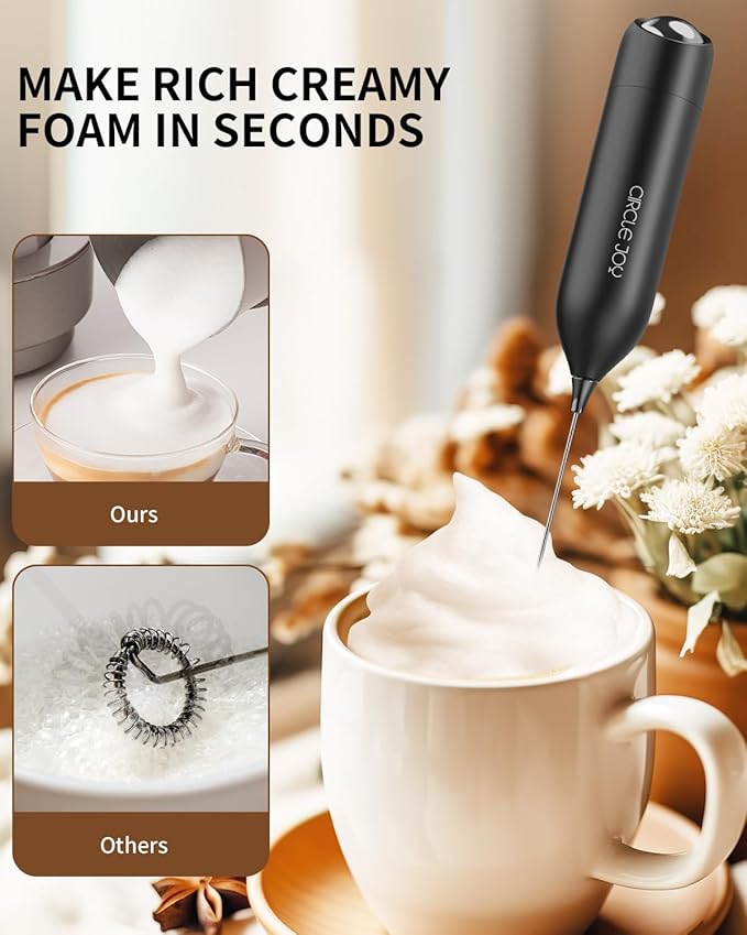 CIRCLE JOY Milk Frother Hanheld with Stand, Electric Coffee Frother, Battery Operated Hand Frother Wand Drink Mixer Mini Foamer for Matcha Lattes Cappuccino, Kitchen Gifts, Black - Image 5