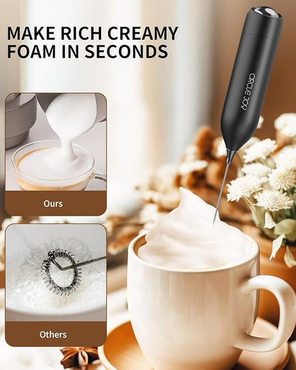 CIRCLE JOY Milk Frother Hanheld with Stand, Electric Coffee Frother, Battery Operated Hand Frother Wand Drink Mixer Mini Foamer for Matcha Lattes Cappuccino, Kitchen Gifts, Black - Image 5