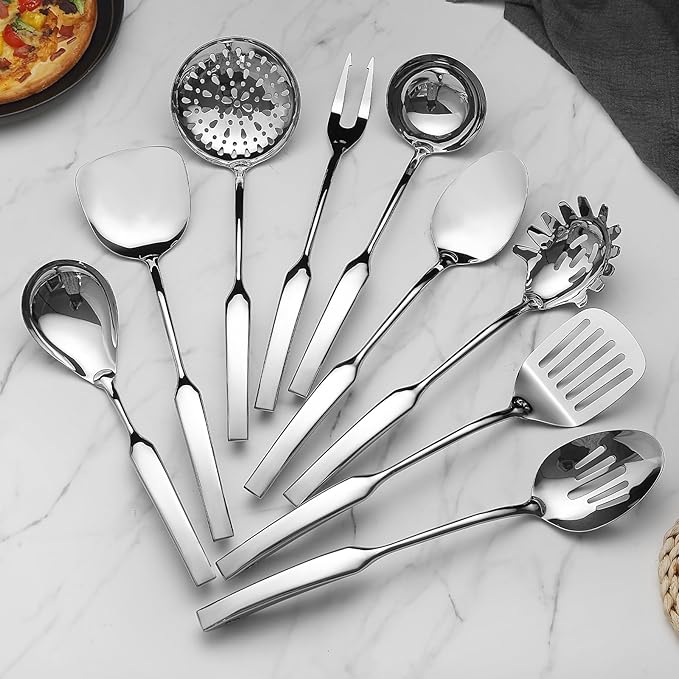 9PCS Silverware Set for 304 Stainless Steel Kitchen Utensils Set Cooking Utensil Set, 15 Inches All Metal Cooking Tools Wok Kitchen Cookware Set with Spatula Useful Pots and Pans Accessories - Image 6