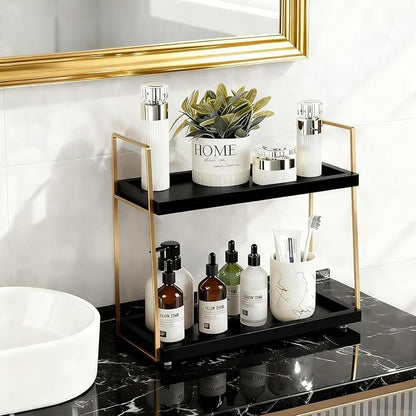 Coffee Bar Accessories, Black Gold Coffee Station Organizer for Countertop Decor, 2 Tier Large Wooden CoffeeBar Shelf for Office, Breakroom, Bathroom - Image 6