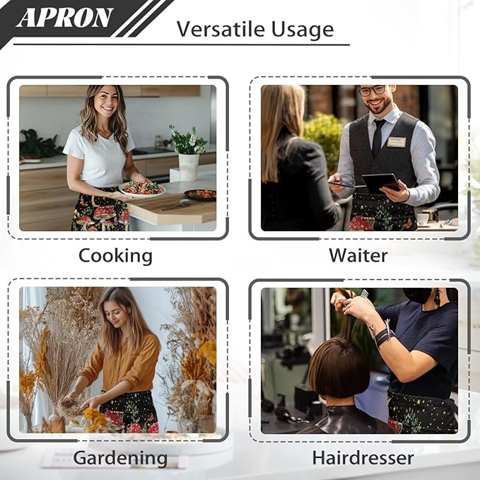 Server Apron with 3 Pockets, Waterproof Oil Waitress Waiter Half Apron for Restaurant Hotel Kitchen Cafe