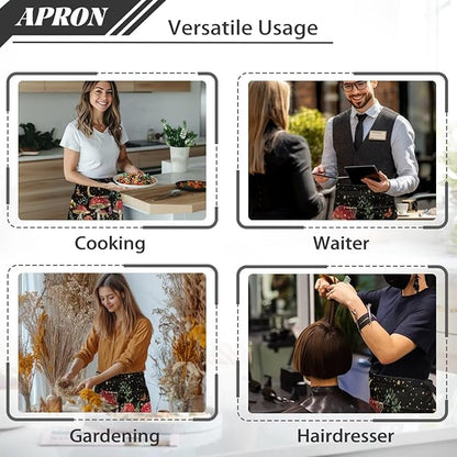 Server Apron with 3 Pockets, Waterproof Oil Waitress Waiter Half Apron for Restaurant Hotel Kitchen Cafe