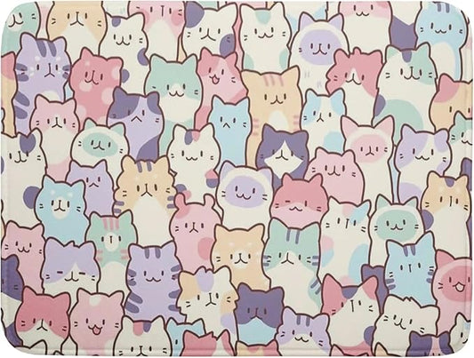 Colorful Cats Dish Drying Mat 18x24 inch Cute Animal Microfiber Reversible Fast Dry Dishes Drainer Rack Pad for Counter Kitchen Table Decor
